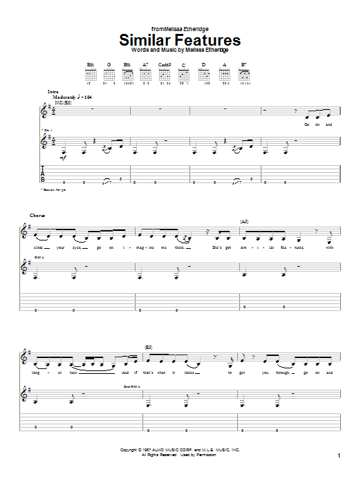 Melissa Etheridge Similar Features sheet music notes and chords. Download Printable PDF.