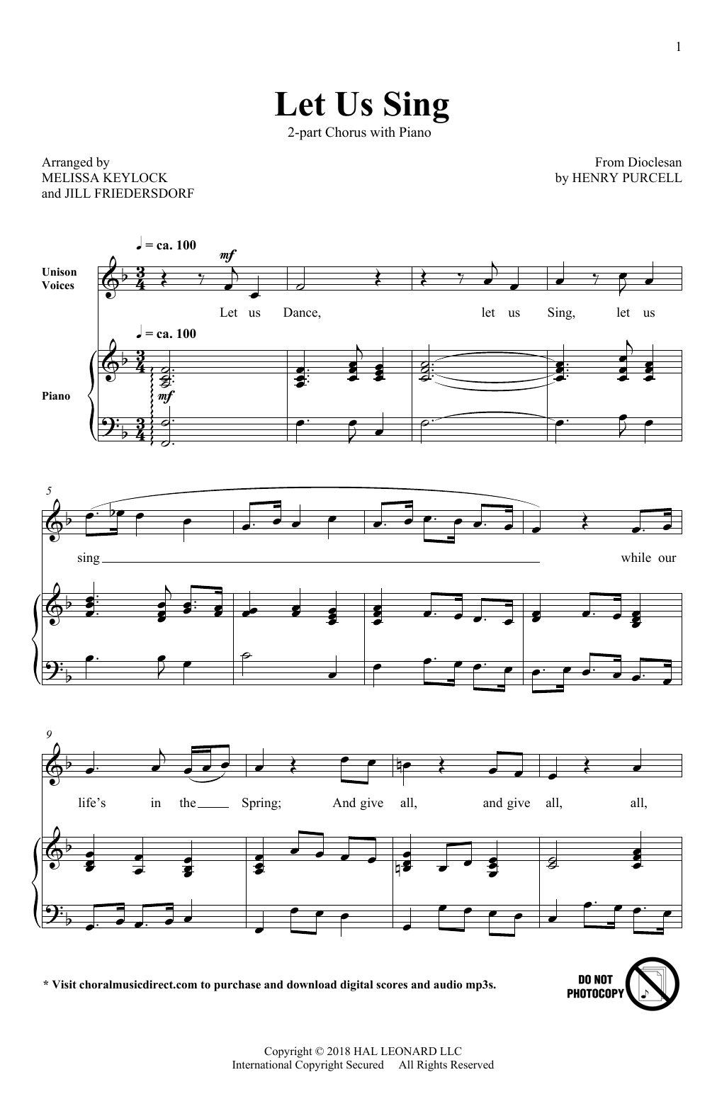 Learn to play Melissa Keylock and Jill Friedersdorf Let Us Sing sheet music for 2-Part Choir in minutes. Price: 3.9900$ Melissa Keylock and Jill Friedersdorf Let Us Sing sheet music notes and chords arranged for 2-Part Choir