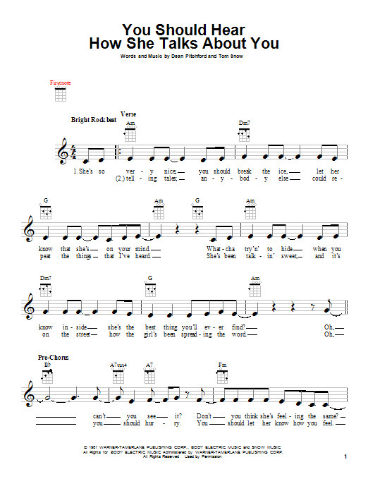 Learn to play Melissa Manchester You Should Hear How She Talks About You sheet music for Ukulele in minutes. Melissa Manchester You Should Hear How She Talks About You sheet music notes and chords. Download Printable PDF.