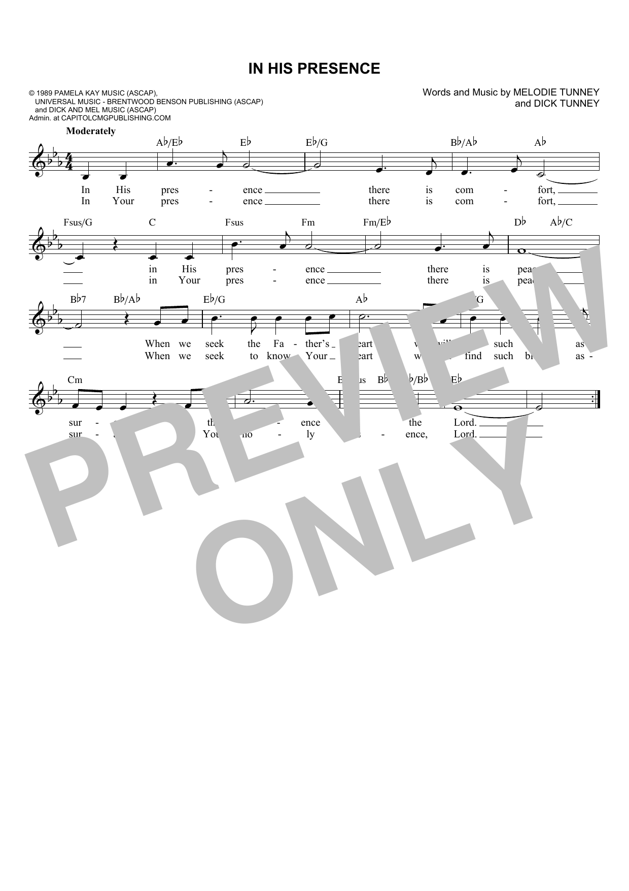 Dick & Mel Tunney In His Presence sheet music notes and chords. Download Printable PDF.