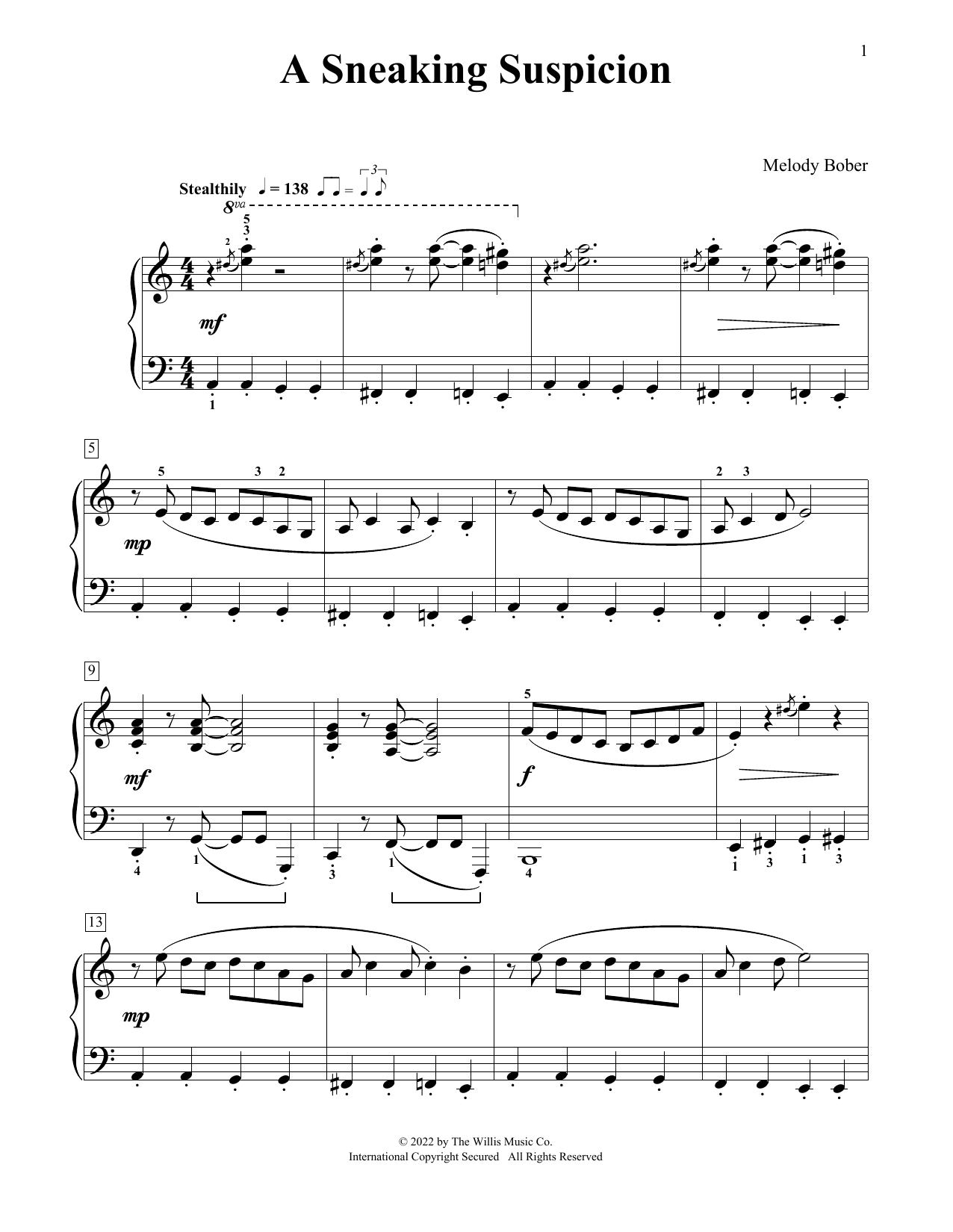 Melody Bober A Sneaking Suspicion sheet music notes and chords. Download Printable PDF.