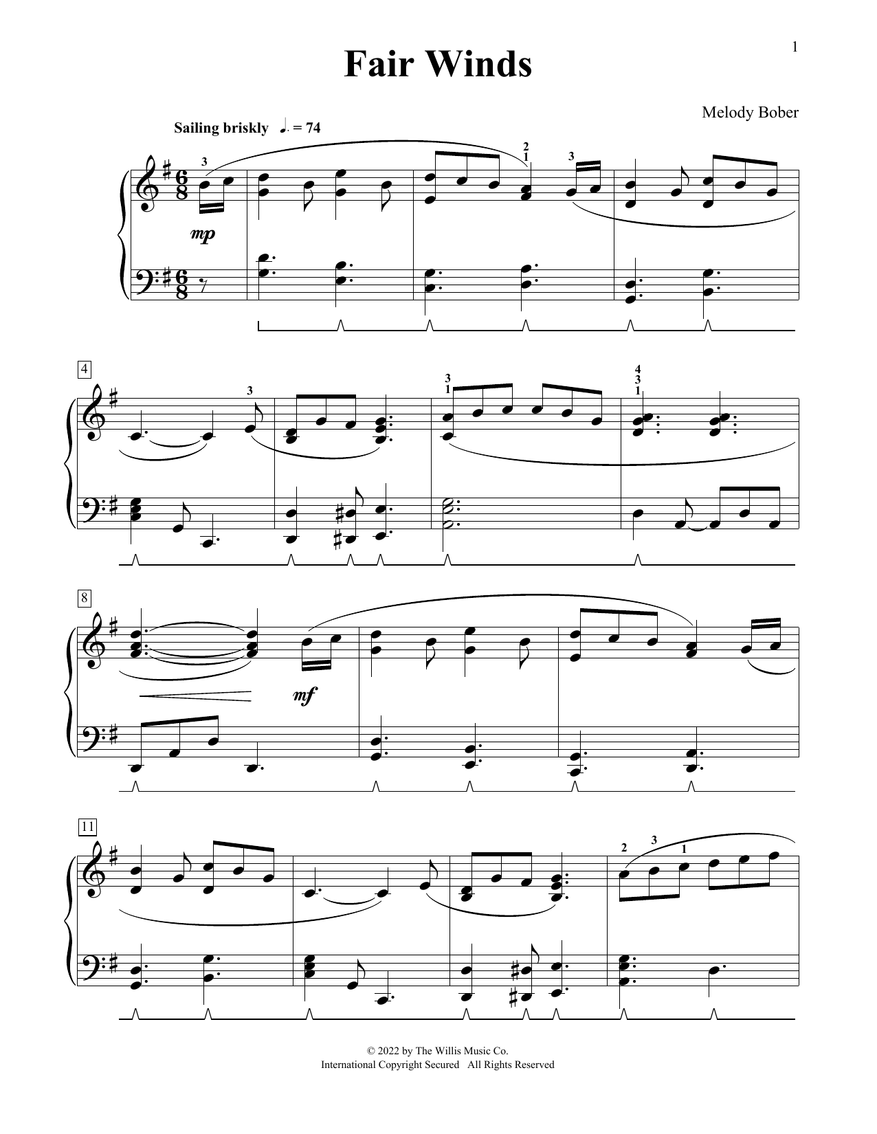 Melody Bober Fair Winds sheet music notes and chords. Download Printable PDF.