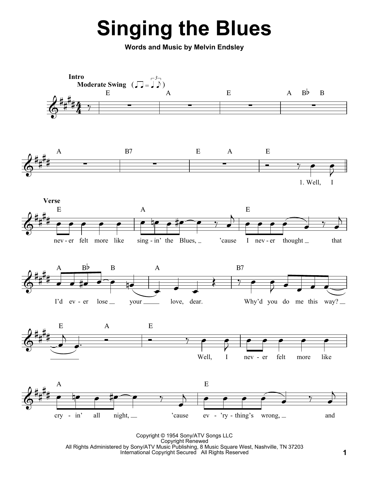 Melvin Endsley Singing The Blues sheet music notes and chords. Download Printable PDF.