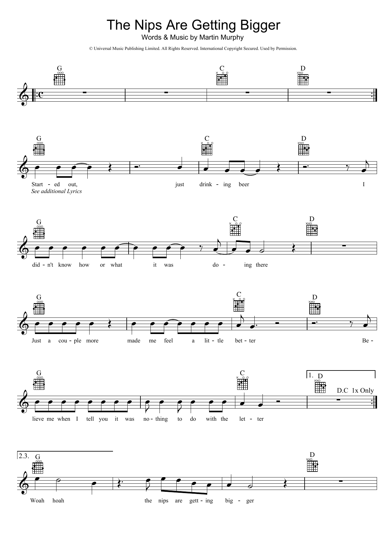 Mental As Anything "The Nips Are Getting Bigger" Sheet Music & PDF Chords 2Page Lead Sheet