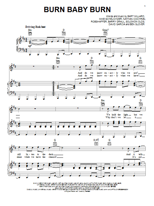 MercyMe Burn Baby Burn sheet music notes and chords. Download Printable PDF.