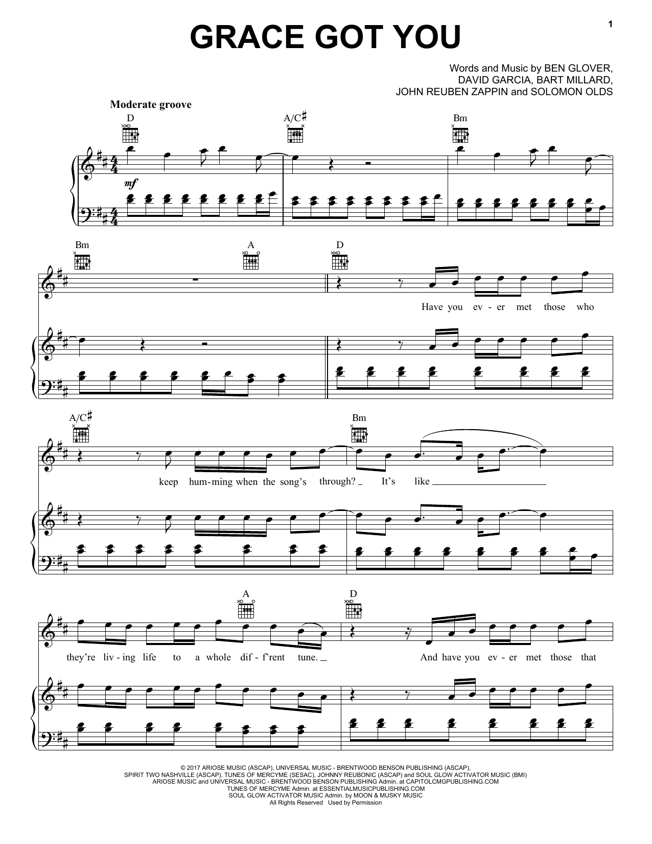 MercyMe Grace Got You sheet music notes and chords. Download Printable PDF.