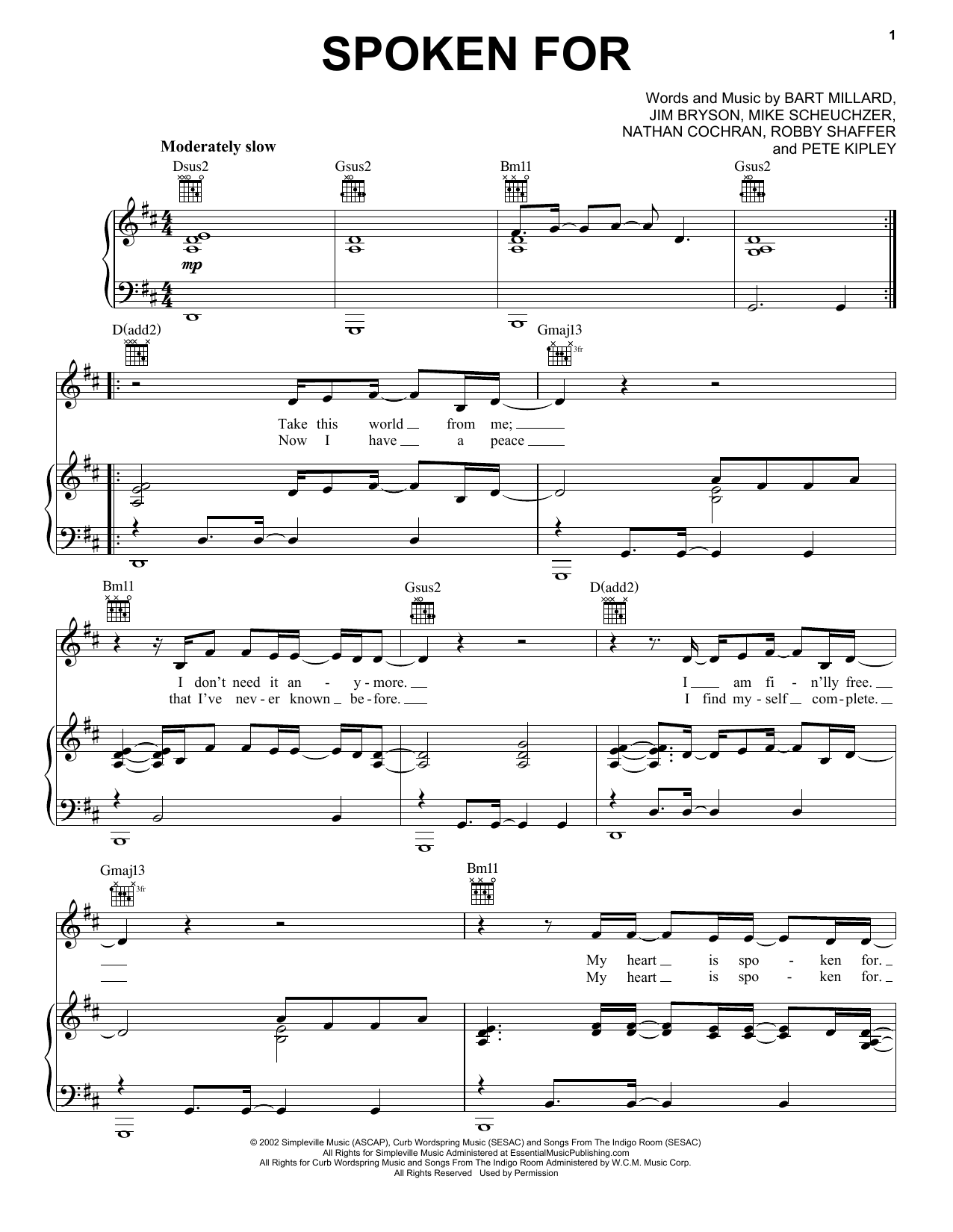 MercyMe Spoken For sheet music notes and chords. Download Printable PDF.