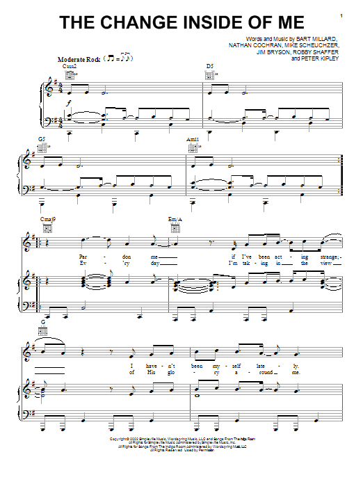 MercyMe The Change Inside Of Me sheet music notes and chords. Download Printable PDF.