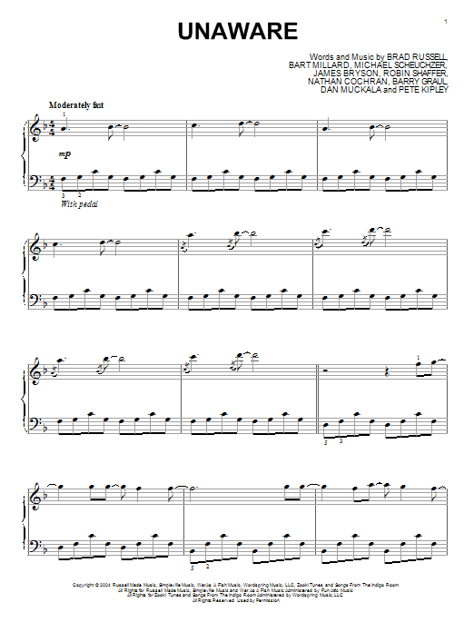 MercyMe Unaware sheet music notes and chords. Download Printable PDF.