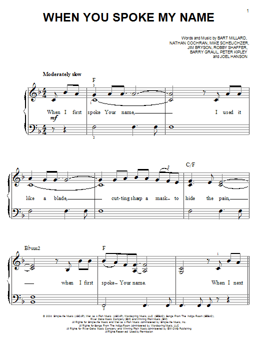 MercyMe When You Spoke My Name sheet music notes and chords. Download Printable PDF.