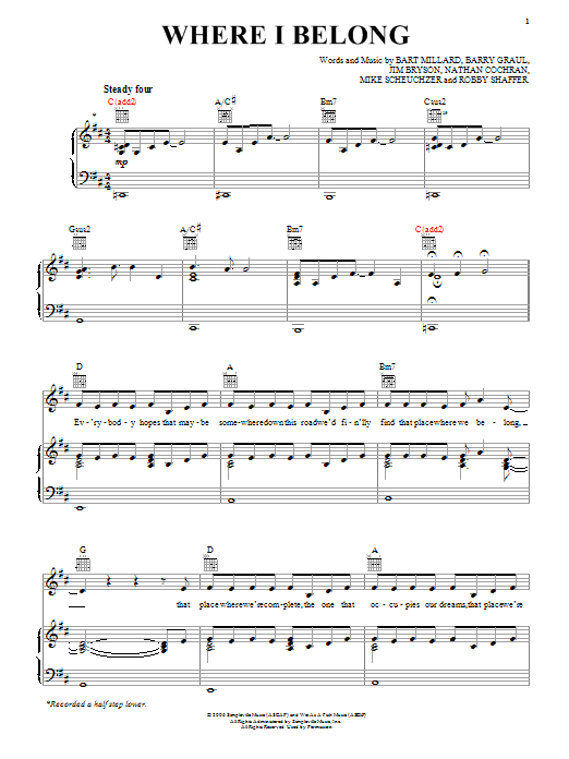 MercyMe Where I Belong sheet music notes and chords. Download Printable PDF.