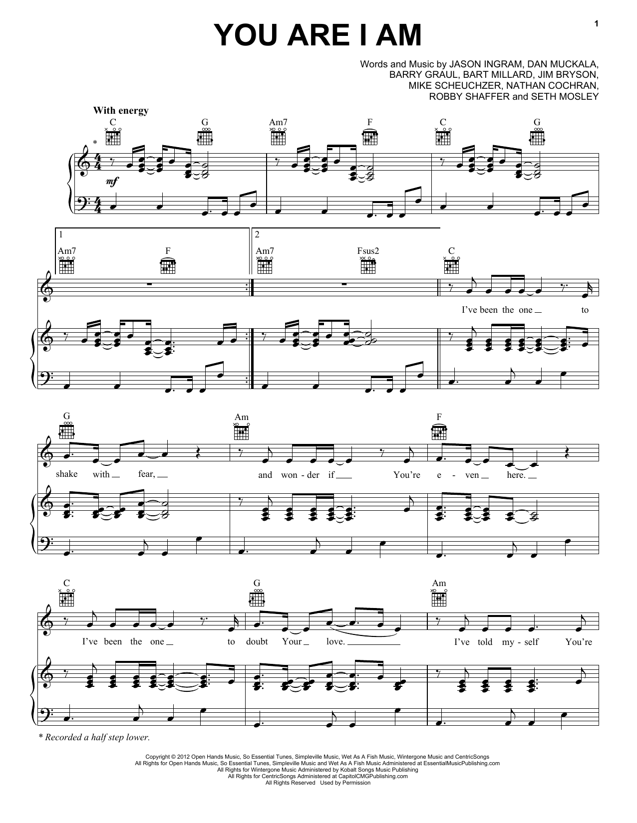 MercyMe You Are I Am sheet music notes and chords. Download Printable PDF.