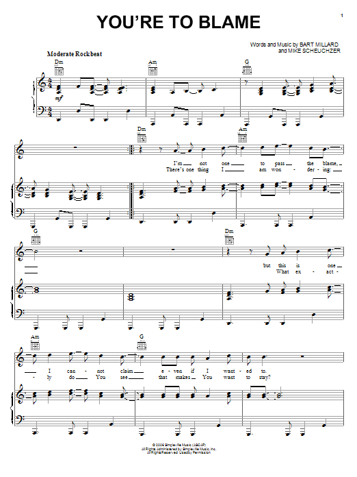 MercyMe You're To Blame sheet music notes and chords. Download Printable PDF.