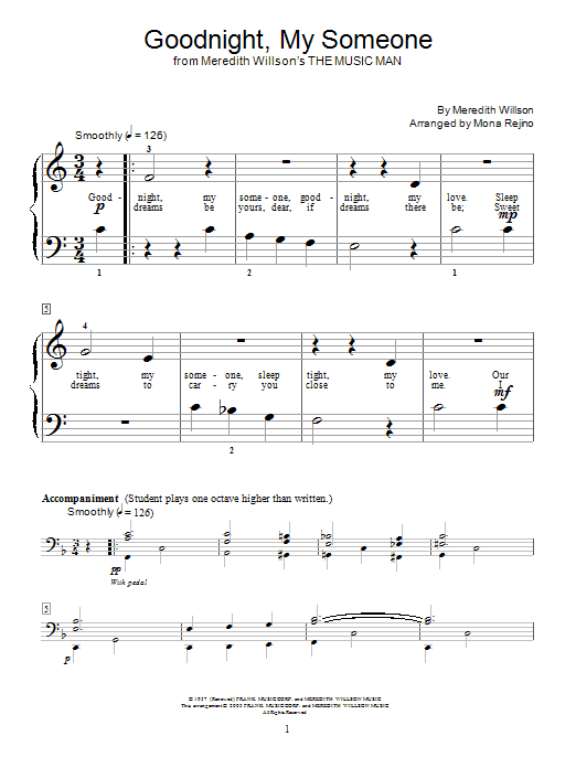 Meredith Willson Goodnight, My Someone sheet music notes and chords. Download Printable PDF.