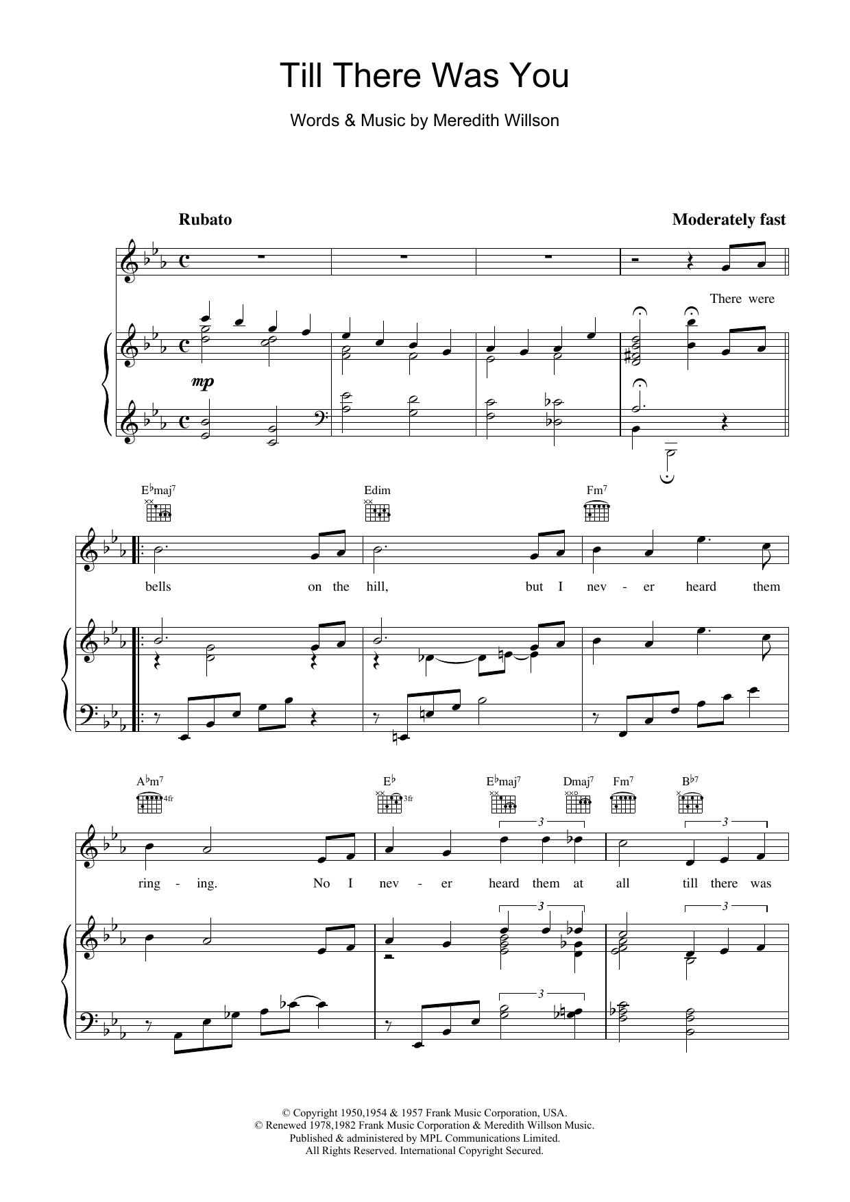 Meredith Willson Till There Was You sheet music notes and chords. Download Printable PDF.
