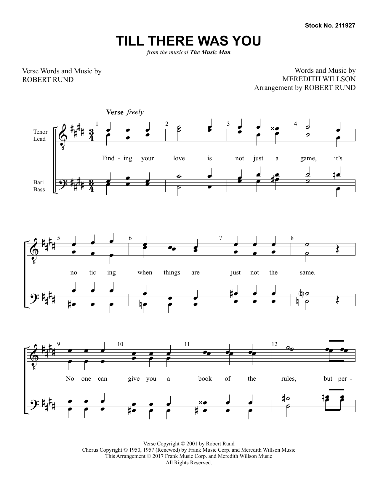 Learn to play Meredith Willson Till There Was You (from The Music Man) (arr. Robert Rund) sheet music for TTBB Choir in minutes. Price: 3.9900$ Meredith Willson Till There Was You (from The Music Man) (arr. Robert Rund) sheet music notes and chords arranged for TTBB Choir