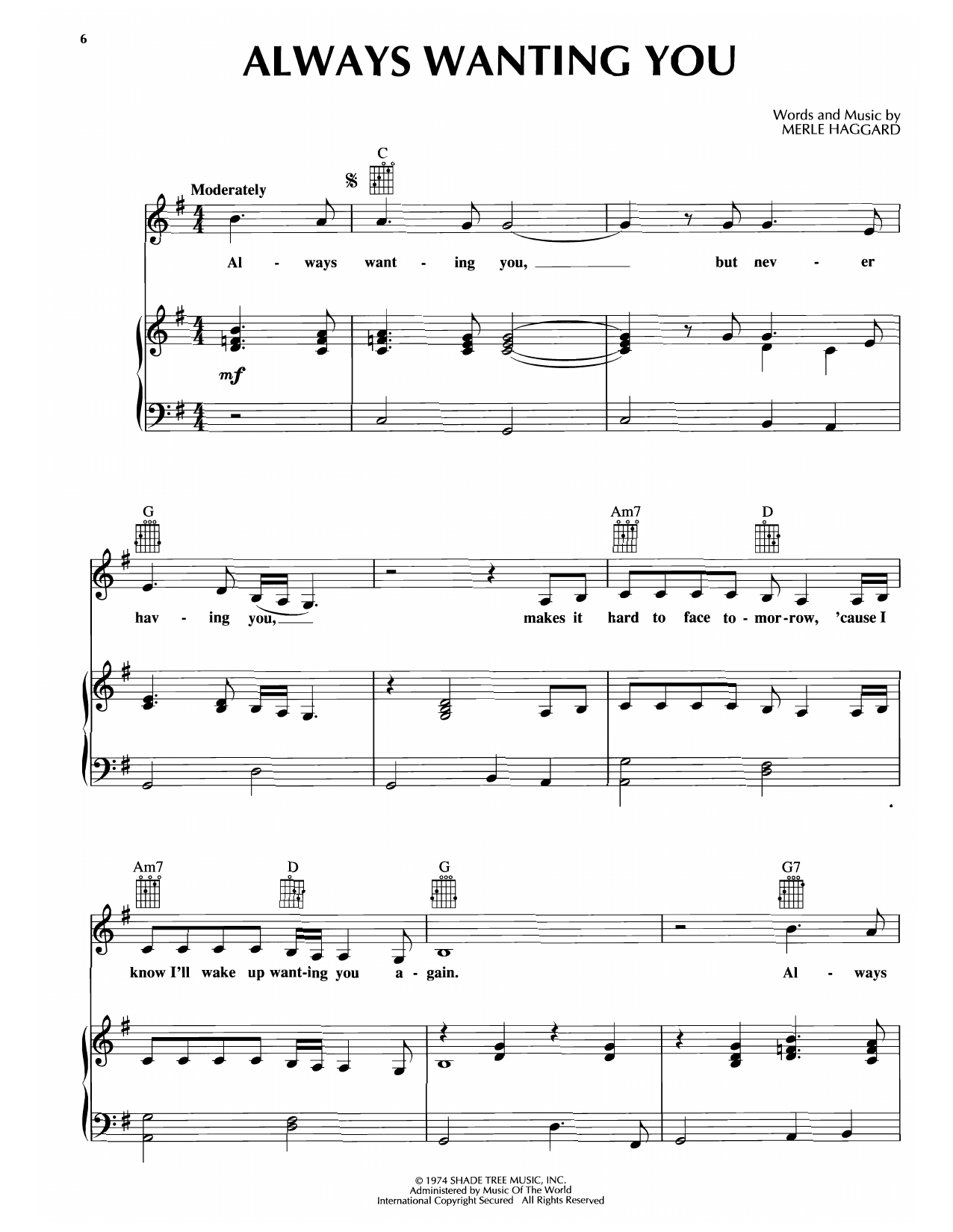 Merle Haggard Always Wanting You sheet music notes and chords. Download Printable PDF.