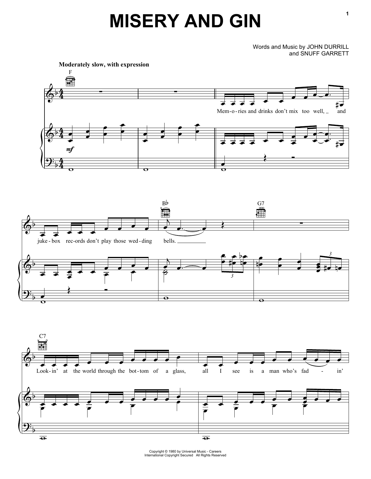 Merle Haggard Misery And Gin sheet music notes and chords. Download Printable PDF.