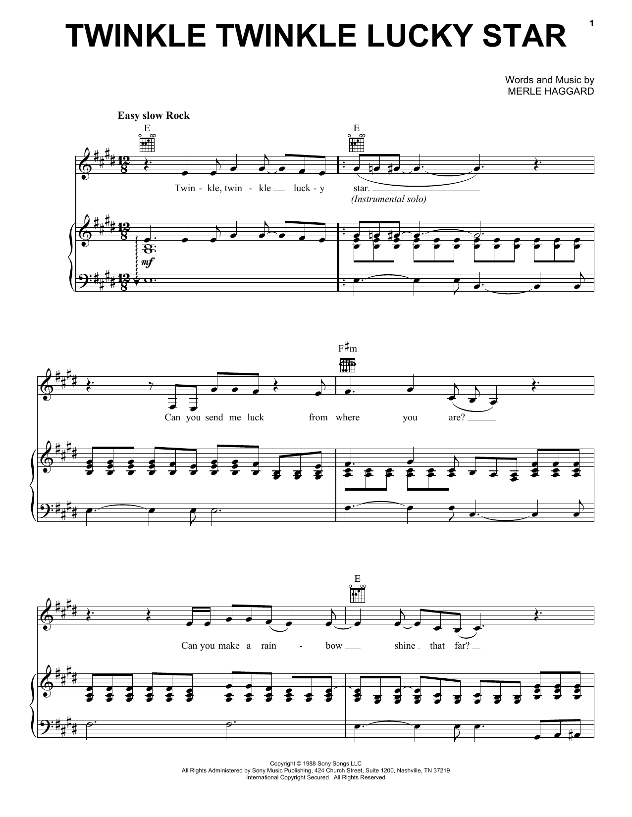 Merle Haggard Twinkle Twinkle Lucky Star sheet music notes and chords. Download Printable PDF.