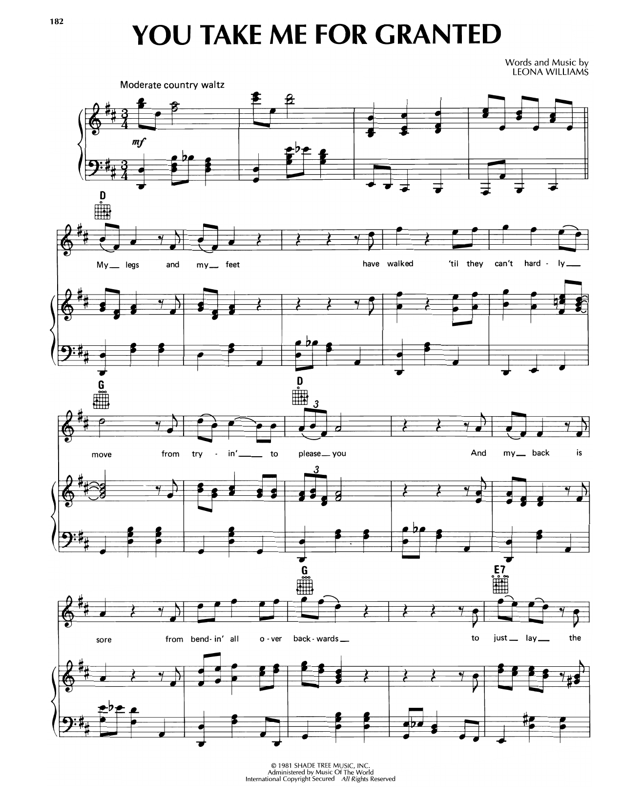 Merle Haggard You Take Me For Granted sheet music notes and chords. Download Printable PDF.