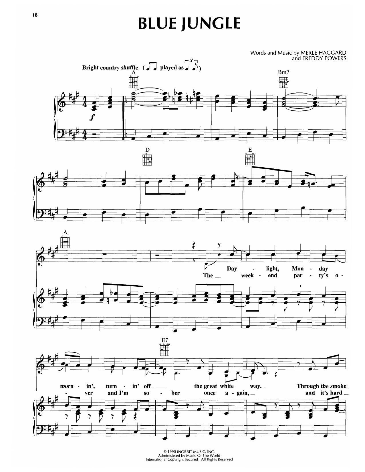 Merle Haggard Blue Jungle sheet music notes and chords. Download Printable PDF.