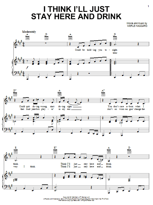 Merle Haggard I Think I Ll Just Stay Here And Drink Sheet Music Pdf Notes Chords Country Score E Z Play Today Download Printable Sku 431934