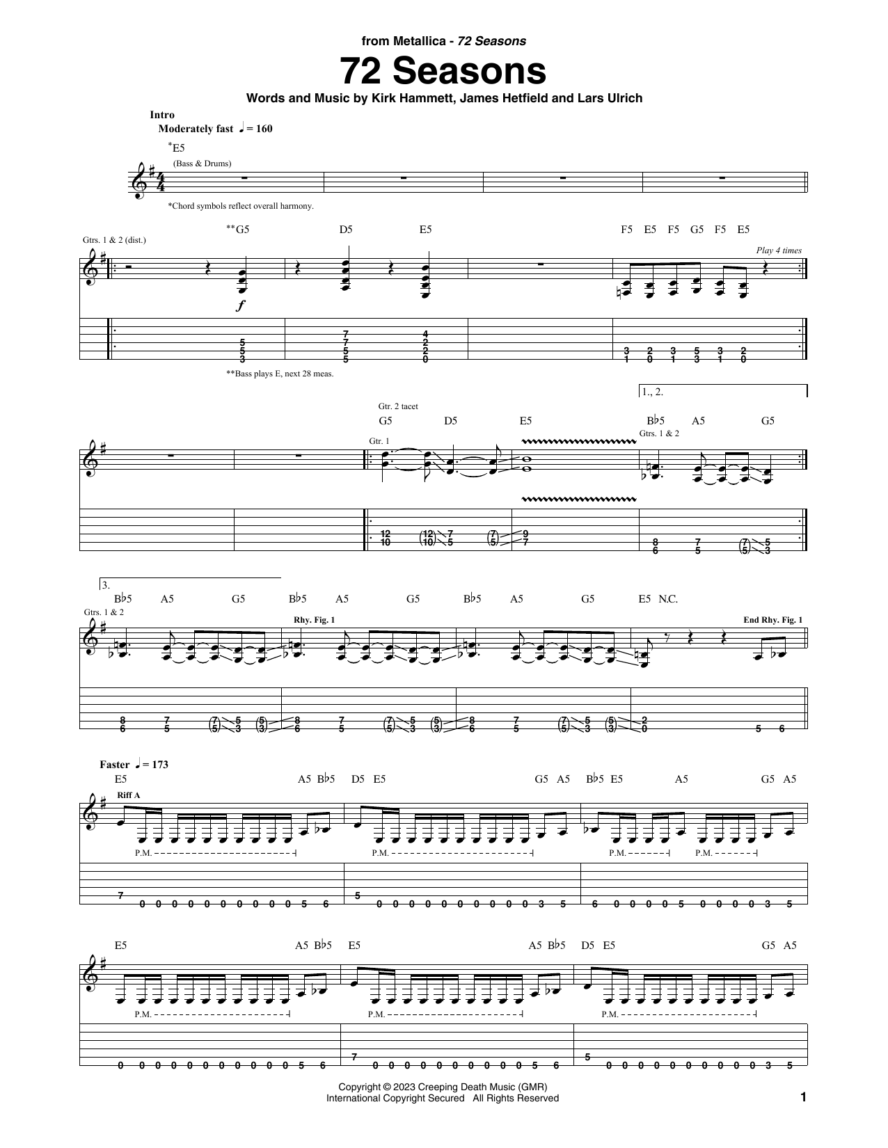 Metallica 72 Seasons sheet music notes and chords. Download Printable PDF.