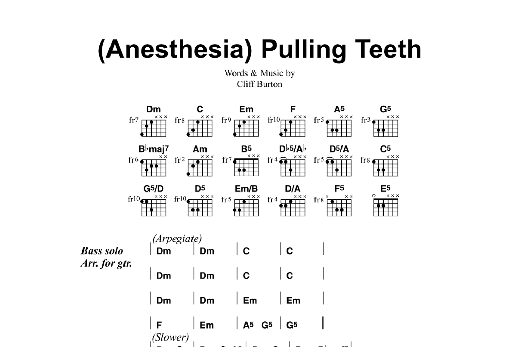 Learn to play Metallica (Anesthesia) Pulling Teeth sheet music for Guitar Chords/Lyrics in minutes. Price: 4.9900$ Metallica (Anesthesia) Pulling Teeth sheet music notes and chords. Download Printable PDF.