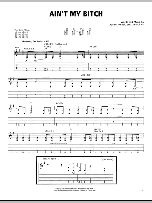 Metallica Ain't My Bitch sheet music notes and chords. Download Printable PDF.