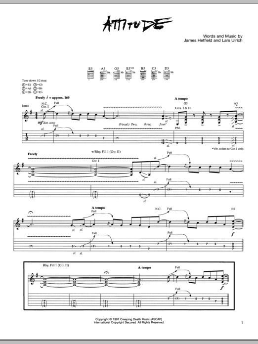 Metallica Attitude sheet music notes and chords. Download Printable PDF.