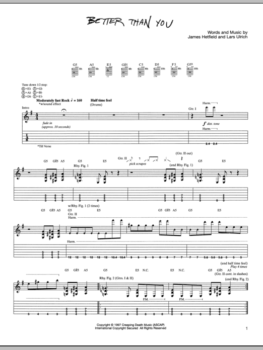 Metallica Better Than You sheet music notes and chords. Download Printable PDF.