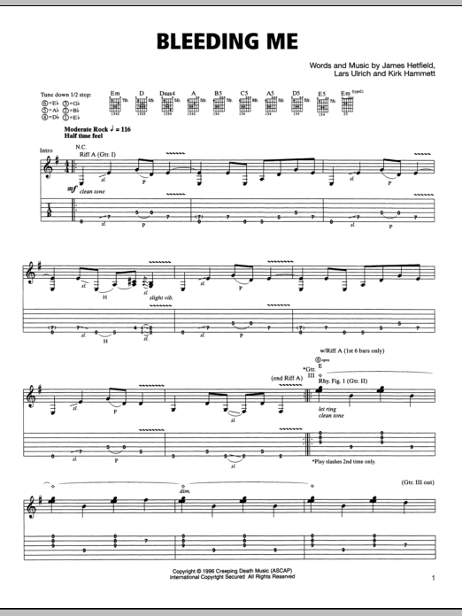 Metallica Bleeding Me sheet music notes and chords. Download Printable PDF.