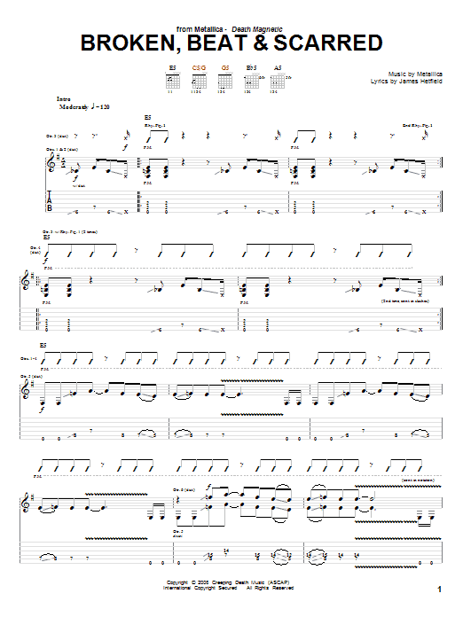 Metallica Broken, Beat & Scarred sheet music notes and chords. Download Printable PDF.