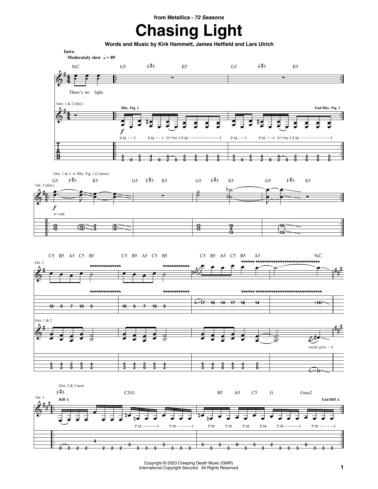 Metallica Chasing Light sheet music notes and chords. Download Printable PDF.