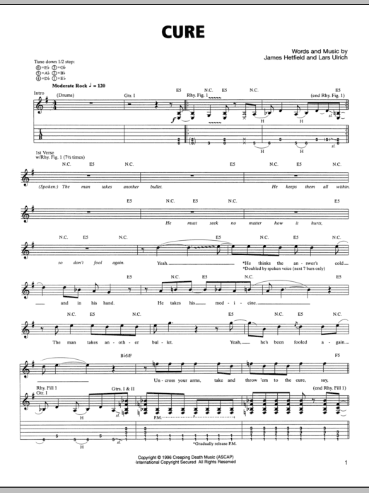 Metallica Cure sheet music notes and chords. Download Printable PDF.