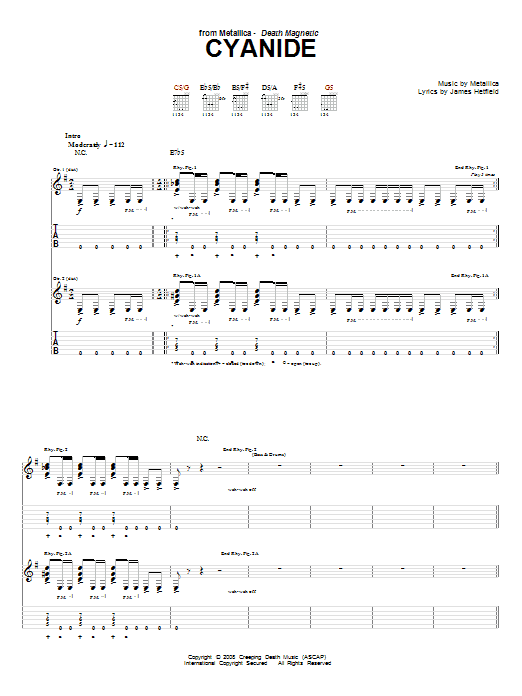 Metallica Cyanide sheet music notes and chords. Download Printable PDF.