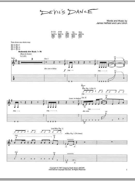 Metallica Devil's Dance sheet music notes and chords. Download Printable PDF.