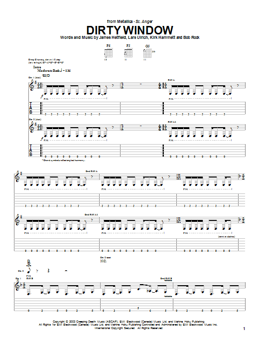 Metallica Dirty Window sheet music notes and chords. Download Printable PDF.