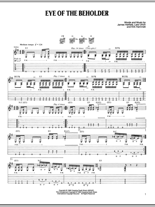 Metallica Eye Of The Beholder sheet music notes and chords. Download Printable PDF.