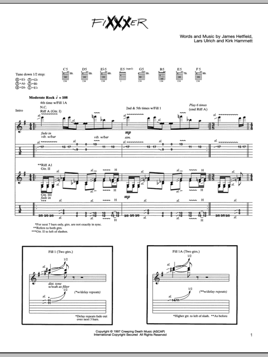 Metallica Fixxxer sheet music notes and chords. Download Printable PDF.