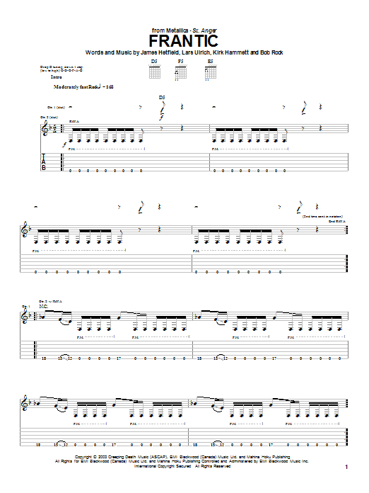 Metallica Frantic sheet music notes and chords - Download Printable PDF and start playing in minutes.