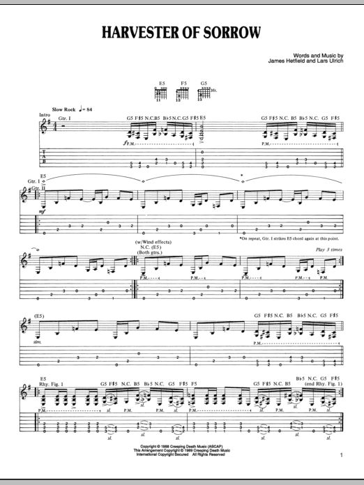 Metallica Harvester Of Sorrow sheet music notes and chords. Download Printable PDF.