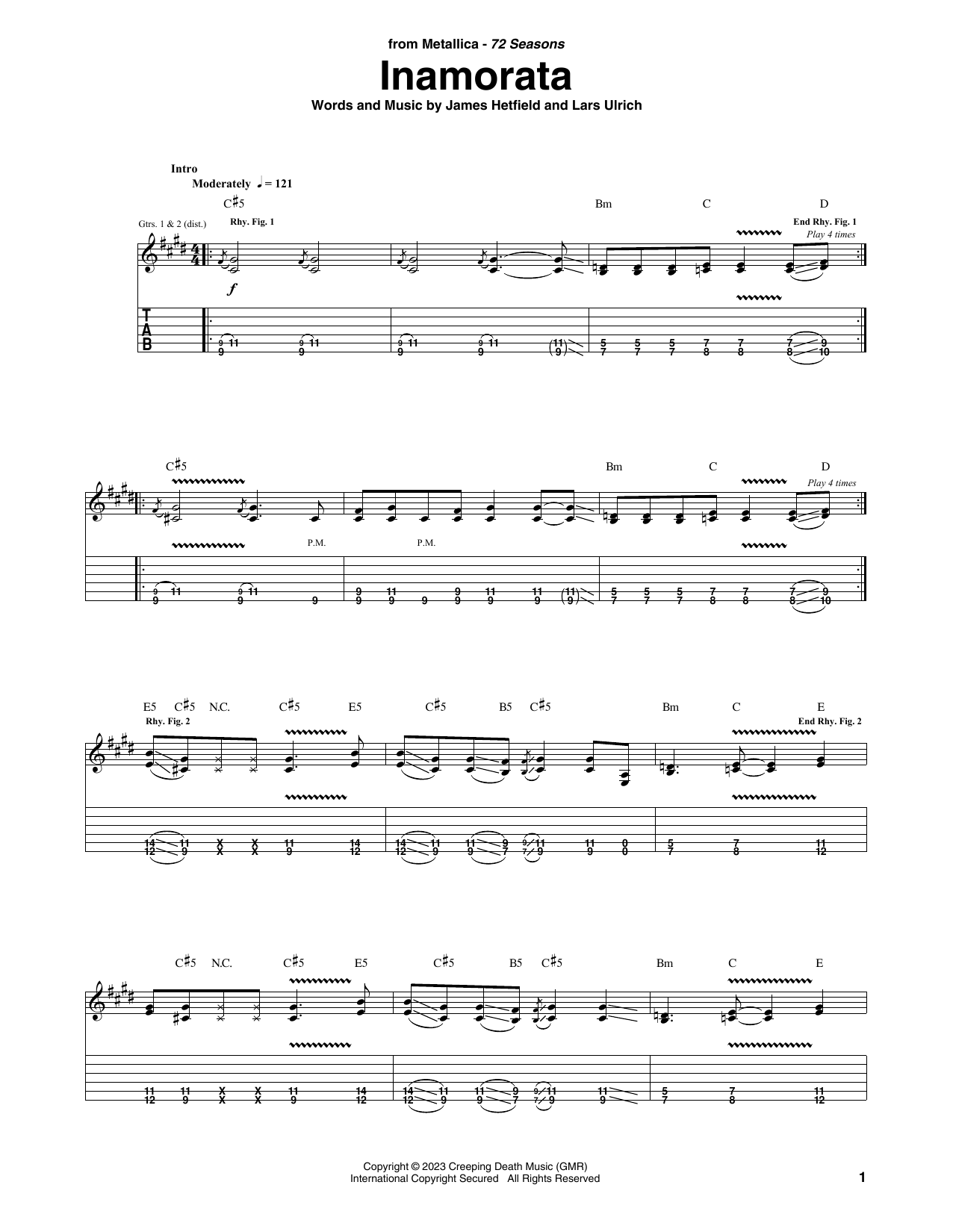 Metallica Inamorata sheet music notes and chords. Download Printable PDF.