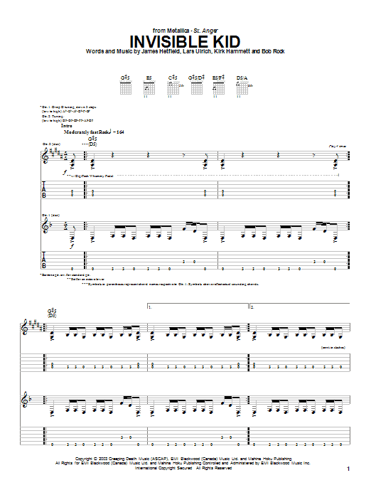 Metallica Invisible Kid sheet music notes and chords. Download Printable PDF.