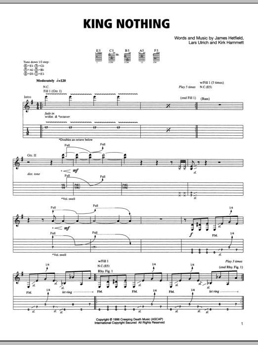 Metallica King Nothing sheet music notes and chords. Download Printable PDF.