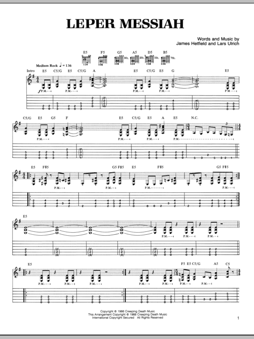 Metallica "Leper Messiah" Sheet Music PDF Notes, Chords | Metal Score Guitar Chords/Lyrics ...