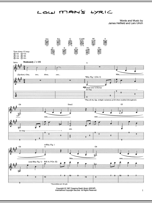 Metallica Low Man's Lyric sheet music notes and chords. Download Printable PDF.