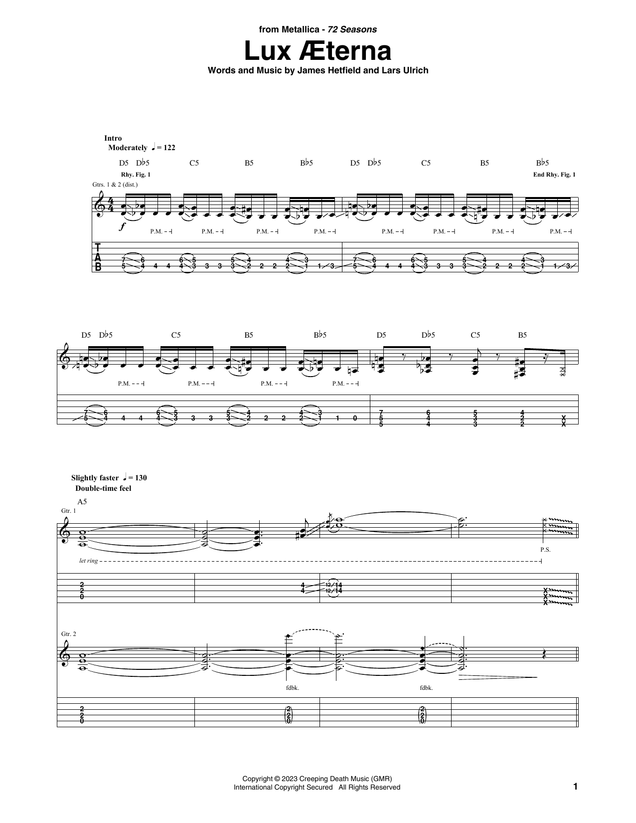 Metallica Lux Æterna sheet music notes and chords. Download Printable PDF.