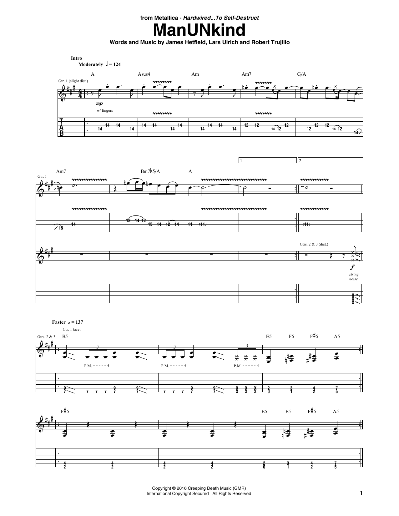 Metallica ManUNkind sheet music notes and chords. Download Printable PDF.