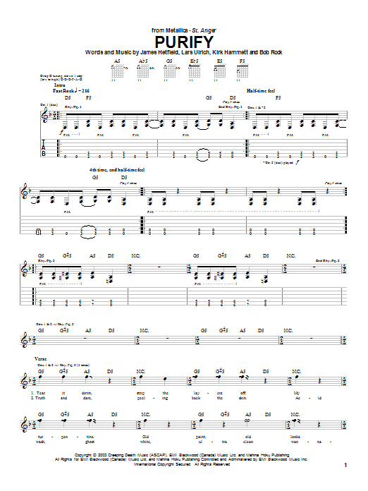 Metallica Purify sheet music notes and chords. Download Printable PDF.